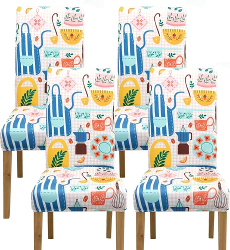 Miniatura 14 de Juego de 4 fundas elásticas para sillas de comedor, fundas elásticas para sillas de comedor, fundas para sillas de comedor, fundas protectoras