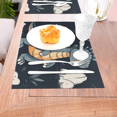 Miniatura 3 de 6 PCS PVC Placemats Set Place Mats Funny Dragon Non-Slip Weave Place Mats 12" x 18" Farmhouse Table Mat Set for Family Dinners Wedding Parties