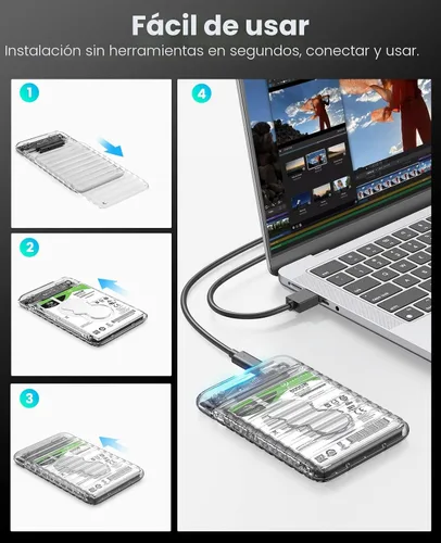 Miniatura 6 de ORICO Caja de disco duro externo de 2.5 pulgadas USB C a SATA III 5Gbps transparente para todos los discos SATA SSD HDD de 7mm 9.5mm 2.5 pulgadas