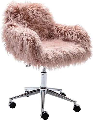 KCC Silla de Escritorio de Oficina Esponjosa, Sillón Giratorio Moderno de Pelo Sintético con Ruedas, Sillas de Tocador de Acento Elegantes Suaves