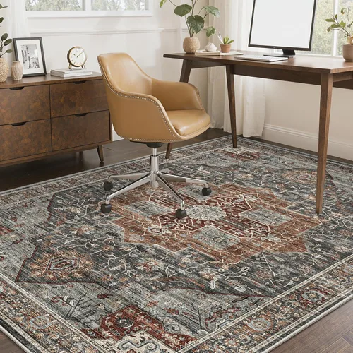 Miniatura 42 de Roxstand Alfombras de 2,44 x 3,05 m para sala de estar, alfombra vintage lavable con respaldo antideslizante, alfombra grande resistente a manchas