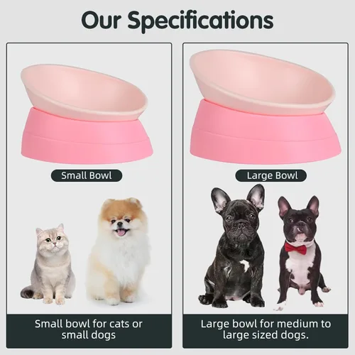 Miniatura 7 de Tazón Bulldog Antideslizante para Perros y Gatos Detachable de Goma Tazón para Mascotas Esterilizado Comedero Inclinable para Mascotas con Base Rosa
