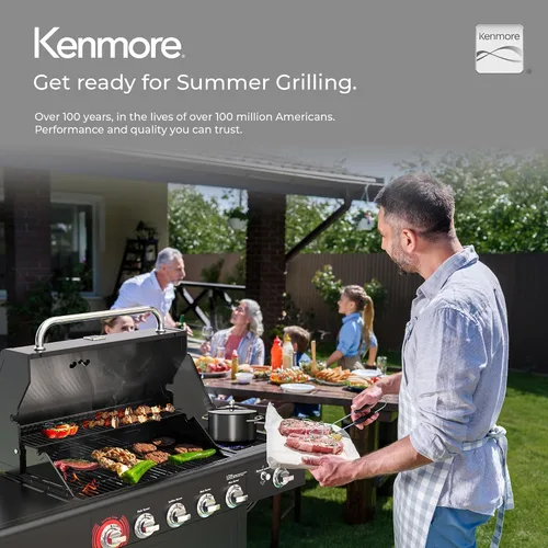 Miniatura 8 de Kenmore Parrilla de gas propano para barbacoa, 5 quemadores con quemador lateral y zona de sellado, parrilla de acero inoxidable de 644 pulgadas