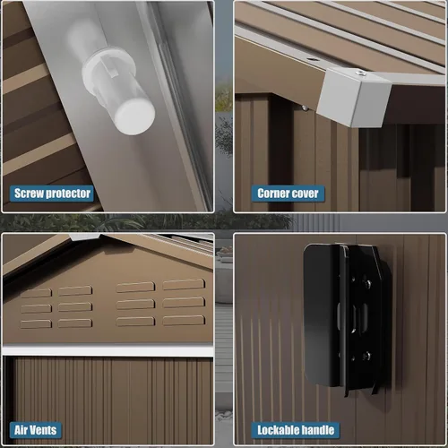 Miniatura 3 de Cobertizo de almacenamiento para exteriores de 8 pies x 6 pies, impermeable, cobertizo de herramientas de metal con puerta con cerradura y puerta