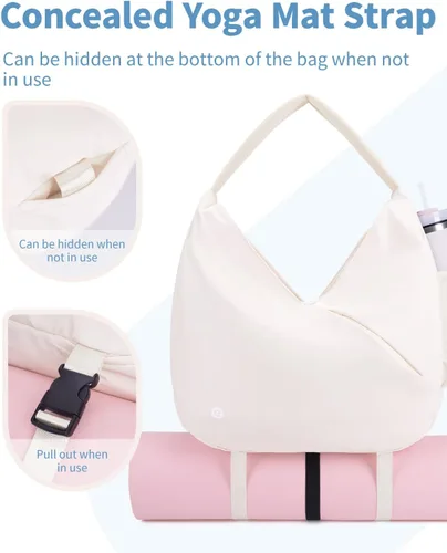 Miniatura 4 de Ceneda Bolsa de gimnasio grande para mujer, bolsa de lona deportiva con soporte oculto para esterilla de yoga y compartimento para zapatos, bolsa