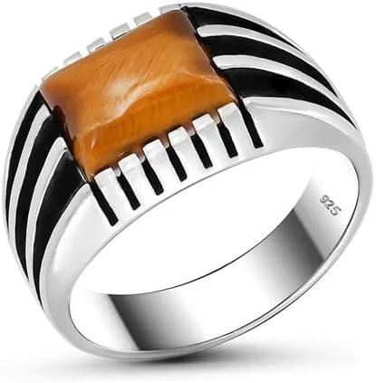 Anillo elegante de plata de ley 925 con diseño especial de ojo de tigre natural para hombre, Metal Metal Piedra, Ojo de tigre