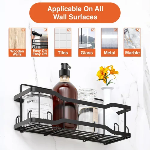 Miniatura 6 de Estantes de Ducha para Baño, El Juego Athena Silken de 4, Capacidad de 40 Libras, Cinta Adhesiva Sin Taladro - A Prueba de Óxido - Magnífico Negro