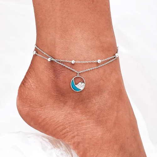 Miniatura 113 de CHIC & ARTSY Tobilleras delicadas de plata de ley S925 para verano, pulsera de tobillo ajustable multicapa para playa, joyería de pie para mujer