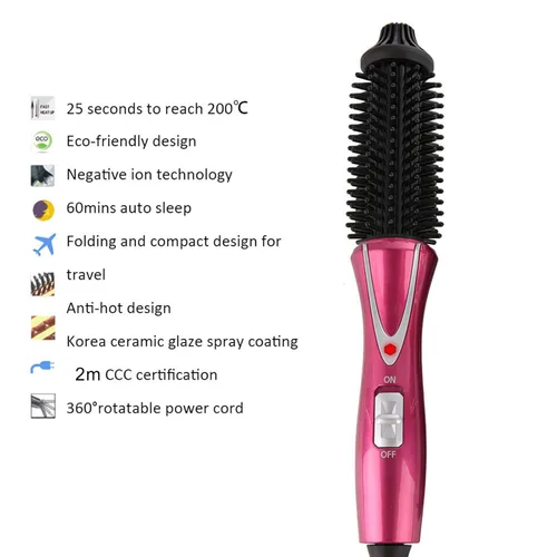 Miniatura 3 de Cepillo de rizador, rizador de pelo eléctrico plegable, rizador de pelo con calefacción, cepillo de peine caliente, revestimiento de cerámica