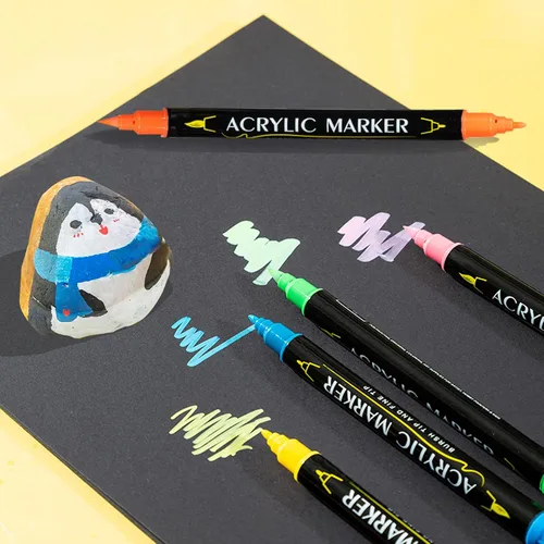 Miniatura 3 de 24 bolígrafos de pintura acrílica de doble punta con punta de pincel y marcador de pintura de punta fina GN6800 a base de agua para pintura