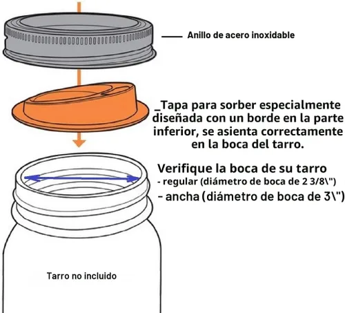 Miniatura 8 de Kit de tapa reutilizable de silicona de grado alimenticio y sin BPA para beber jugo de café con anillos de acero inoxidable para mason, bolas