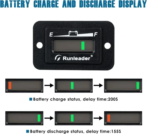Miniatura 3 de Runleader RL-BI027 Monitor de nivel de batería de plomo ácido DC 12V 24V with Low Battery Alarm,Universal 10-Bar LED Display for Golf Cart