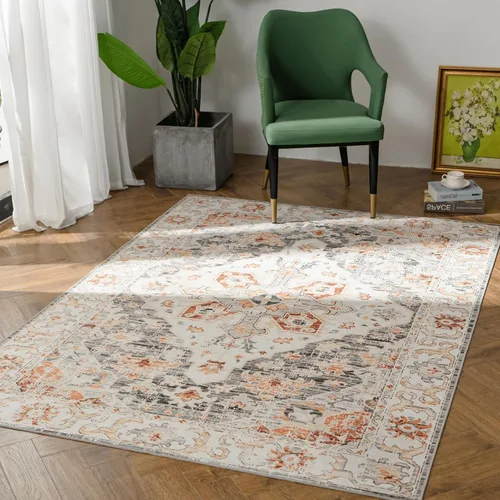 Miniatura 442 de Syalife 4x6 Alfombra Lavable para Área, Ultra Suave Antideslizante, Pila Baja, Alfombra Vintage Resistente a Manchas para Sala de Estar, Alfombra
