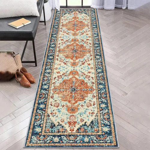 Miniatura 95 de U'Artlines Alfombra de Área Bohemia Lavable, 2x3 Pequeña Suave Antideslizante Vintage Felpudo para Puerta Frontal Interior Alfombra Verde