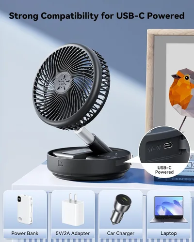 Miniatura 7 de Ventilador portátil oscilante de viaje, 10400mAh, funciona con pilas, recargable por USB, ventilador de piso, mesa, escritorio con control remoto, 4
