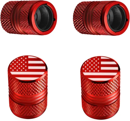 Tapones de vástago de válvula de neumático, paquete de 4 tapas de válvula de aire de aleación anodizada de alta calidad, anticorrosión, bandera Rojo