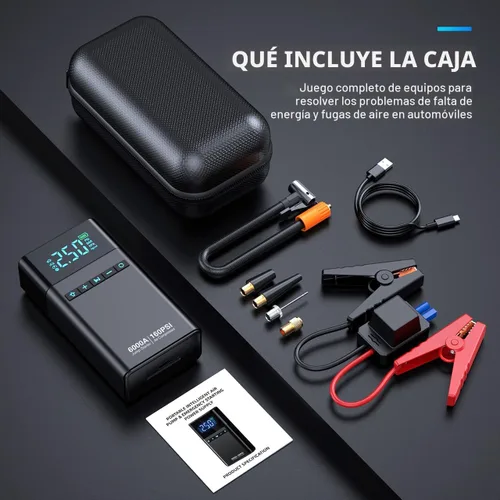 Miniatura 8 de Arrancador de batería portátil para automóvil de 10 en 1 con compresor de aire, arrancador de puente portátil para automóvil de 6000A 160PSI