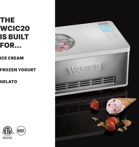 Miniatura 2 de Waring WCIC20 - Máquina para hacer helados de 2 cuartos de galón con compresor integrado, 180 W, 120 V, enchufe de 5 a 15 fases, color plateado