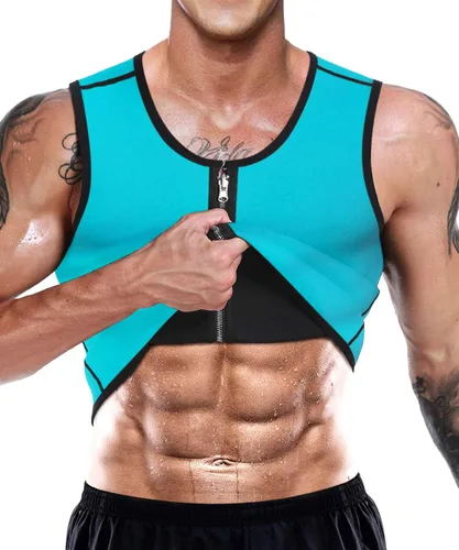 Miniatura 8 de NonEcho - Chaleco de sauna para hombre, chaleco de sudor caliente, entrenador de cintura de neopreno, camiseta sin mangas, moldeador, camiseta Negro