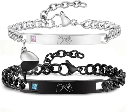 Miniatura 8 de MEALGUET Pulseras a juego para parejas para hombres y mujeres: juego de pulseras de cadena de eslabones cubanos de acero inoxidable para novio
