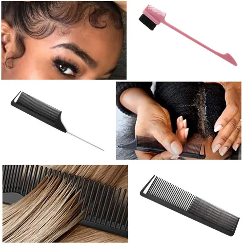 Miniatura 6 de Ez - Juego de 5 cepillos desenredantes para el cabello, cepillo desenredante con cepillo de borde, peines de cola de rata para peinar y cortar Juego