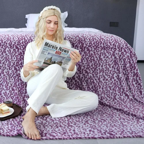 Miniatura 4 de Manta con Estampado de Leopardo Morado Manta Morada Ligera Cálida Mantas Suaves Decorativas para Cama Sofá Dormitorio Leopardo púrpura