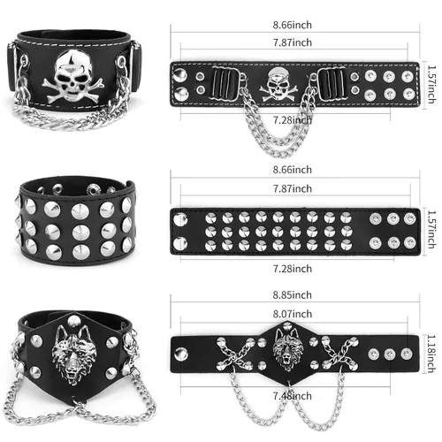 Miniatura 2 de YARIEW 3 piezas de pulsera con tachuelas con remaches, punk, pulsera de cuero, para motociclista, rockero de los años 80, disfraces para hombres