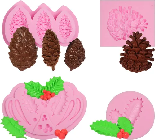 Moldes de silicona para fondant de hojas de acebo navideñas, moldes de chocolate de piña para decoración de pasteles, decoración de cupcakes, Moldes