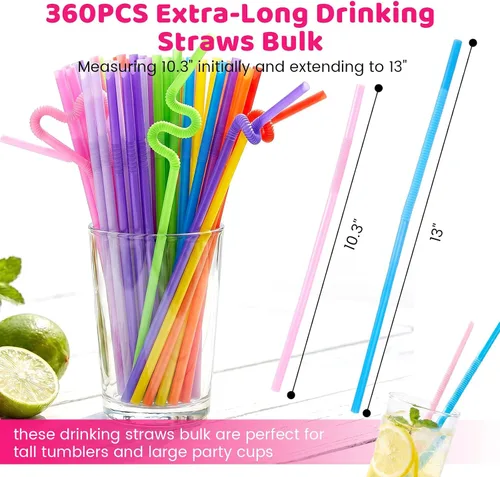 Miniatura 2 de HANSGO 360 unidades de pajitas para beber flexibles, pajitas de plástico desechables coloridas y flexibles extra largas para fiesta de cumpleaños