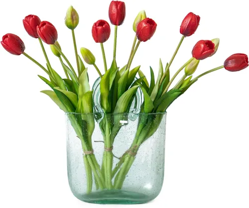 Miniatura 30 de DUYONE 15 flores de tulipanes artificiales, suave al tacto, realista, ramo de tulipanes de látex para el hogar, oficina, boda, fiesta, decoración