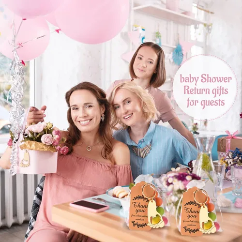 Miniatura 7 de 50 piezas de abrebotellas de huellas, recuerdos de baby shower para bebé invitado con llavero y bolsas de organza (dorado)