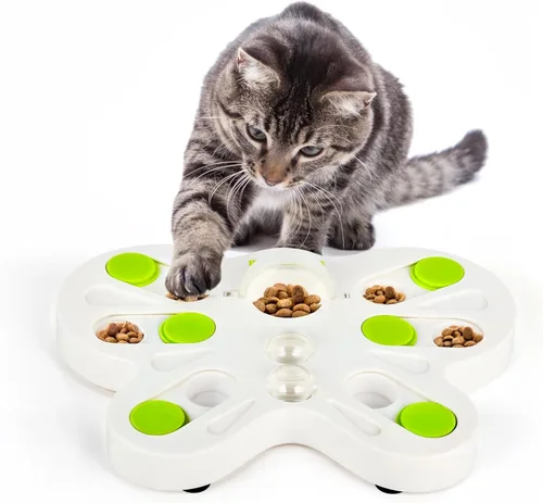 ALL FOR PAWS Comedero interactivo para rompecabezas para gatos, alimentador lento y dispensador de golosinas en forma de mariposa, juguete de