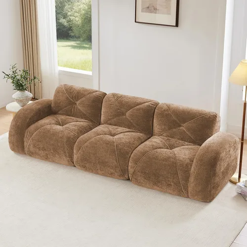 Miniatura 32 de Sofás modulares modulares de 110.6 pulgadas para sala de estar, sofá moderno de terciopelo sin hueso, no requiere montaje, cómodo sofá sin hueso