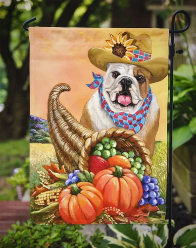 Miniatura 3 de Caroline's Treasures PPP3090GF - Bandera decorativa para jardín de bulldog inglés y otoño, para exteriores, patio, flores, tamaño de jardín