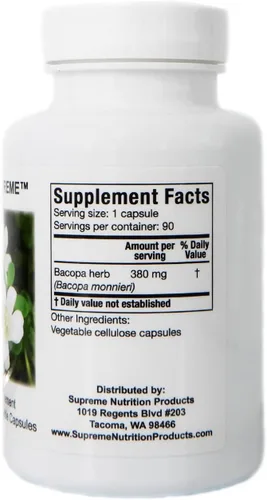 Miniatura 2 de Supreme Nutrition Products Bacopa, 90 cápsulas vegetarianas de hierbas de bacopa pura