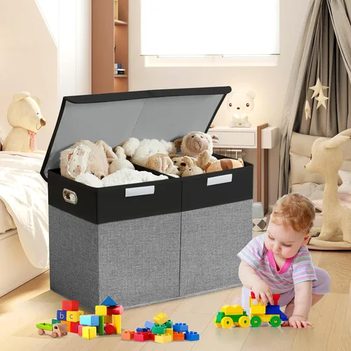 Miniatura 4 de Caja de juguetes grande con tapa abatible, contenedores organizadores de almacenamiento plegables con divisores y asas, cestas de cofre para niños