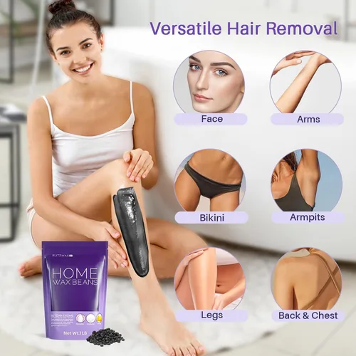 Miniatura 5 de BLITZWAX Cuentas de cera dura para depilación de 1 libra, granos de cera de colonia negra para cabello grueso, cera brasileña para bikini, axilas