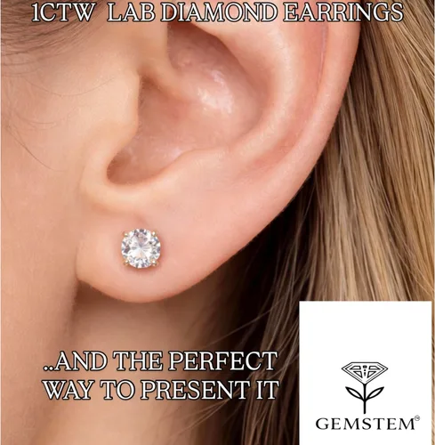 Miniatura 5 de Aretes de diamantes cultivados en laboratorio de peso total de 1 quilate en oro de 14 quilates
