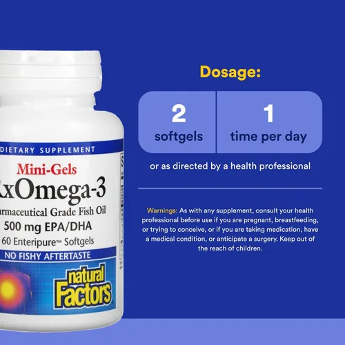 Miniatura 3 de Natural Factors - Mini-geles Rx Omega-3 Factores, EPA 350 mg, DHA 140 mg, apoya la salud cardiovascular, 60 geles blandos