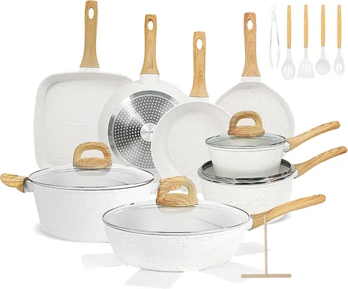 Miniatura 9 de EWFEN Juego de ollas y sartenes antiadherentes, juego de utensilios de cocina de cerámica de 25 piezas, juego de cocina de inducción con sartenes