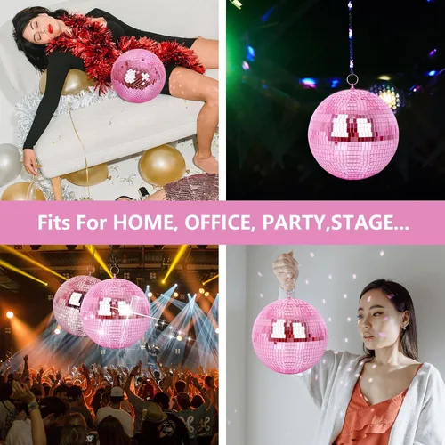 Miniatura 4 de Bola de Espejo, MUZTOP Bola de Discoteca de 10 Pulgadas con Anillo Colgante, Bola de Espejo con Luz para Fiestas de Discoteca DJ Escenario Bodas Rosa