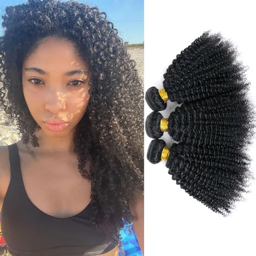 Miniatura 15 de Paquetes de cabello afro rizado y kinky, extensiones de cabello humano de 8 pulgadas, tejido rizado sin procesar, doble entretejido, virgen