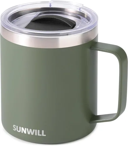 Miniatura 9 de SUNWILL - Taza de café de viaje con tapa, taza aislada con asa, taza de acero inoxidable de 14 oz para acampar, oficina, hogar, recubrimiento