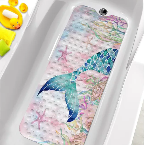 Miniatura 10 de Tapetes de bañera para niños, tapete de baño de astronauta negro antideslizante para bañera de 40 x 16 pulgadas, grande, lavable, antideslizante