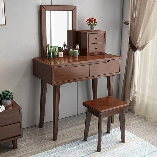 Miniatura 14 de Escritorio de tocador con espejo, juego de mesa de maquillaje con taburete acolchado y cajón, mesa de cosméticos, tocador de maquillaje pequeño