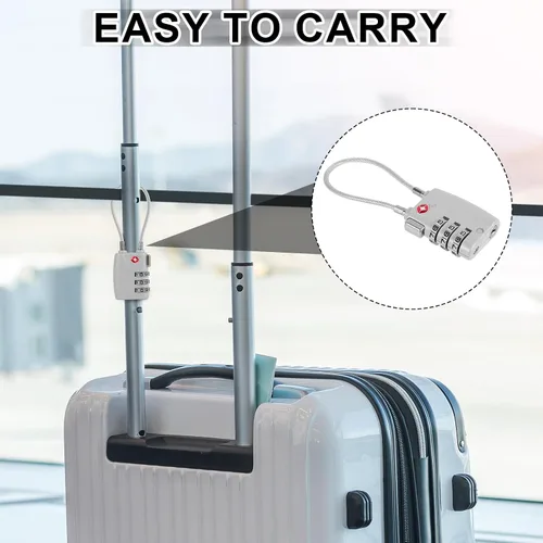 Miniatura 6 de Paquete de 5 cerraduras TSA para equipaje, aprobadas por la TSA, combinación de 3 dígitos, candados de viaje de la TSA, candados de cable Plateado