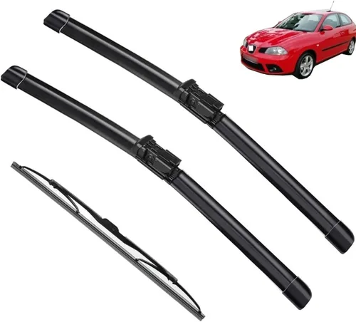 Limpiaparabrisas de automóvil compatible con SEAT Ibiza 6L 2006-2008, limpiaparabrisas delantero y trasero de goma suave, parabrisas de 21 + 19 + 14