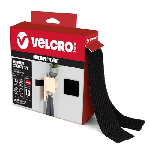 Cinta resistente con adhesivo de marca VELCRO - Tiras cortadas a la longitud - Sostiene 10 libras, negro - Rollo de fuerza industrial, ancho 10 pies