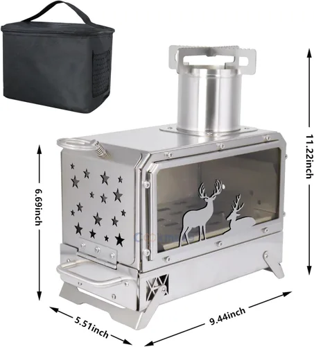 Miniatura 8 de Estufa de camping al aire libre portátil Estufa de acero inoxidable para cocinar al aire libre Calefacción y pesca BBQ Backpacking Estufa (M)