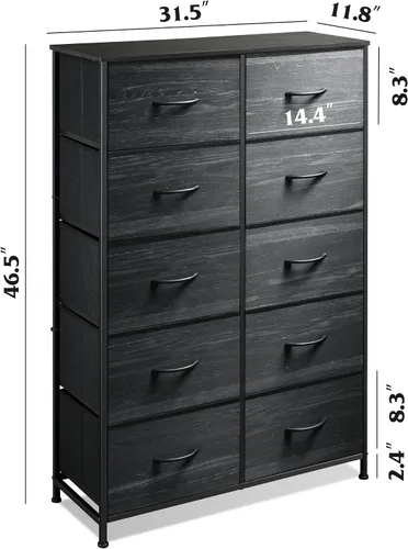 Miniatura 3 de WLIVE - Cómoda alta negra para dormitorio con 10 cajones, cómoda de dormitorio, muebles de dormitorio, unidad organizadora de almacenamiento